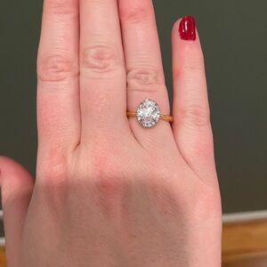 4-Prong Set Oval Sparkling CZ Two-Tone Wedding Banquet Ring